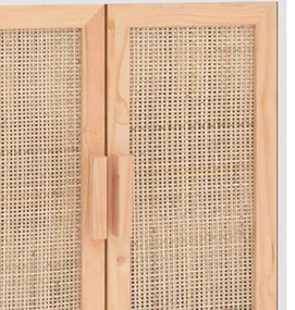 fehér tömör fenyő/természetes rattan tálalószekrény 60x30x70 cm