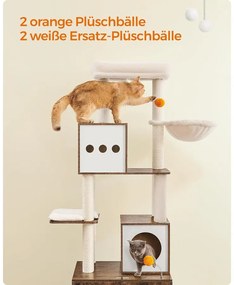 Macska kaparó,  185 cm magas macska kaparóoszlop alomdobozzal, rusztikus barna