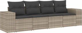 vidaXL 4 részes világosszürke polyrattan kerti ülőgarnitúra párnákkal