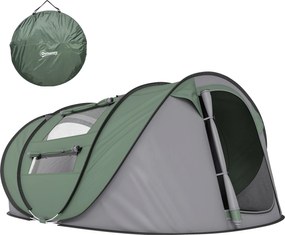 Outsunny 4-5 Fős Pop-Up Kempingtáborozó Sátor Azonnal Felállítható Ablakokkal, Zsebekkel és Vízálló UV-álló Hordtáskával 263.5x220x123 cm Zöld és Szür