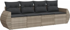 vidaXL 4 részes világosszürke polyrattan kerti ülőgarnitúra párnákkal
