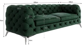 Sötétzöld bársony kanapé 225 cm Chelsea – Ropez