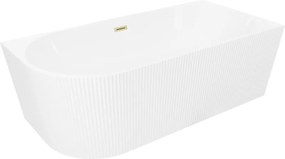 Mexen Silo szabadon álló sarokkád jobbra bordázott 170 x 80 cm, fehér, arany matt túlfolyó - 52891708000P-55