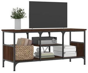 barna tölgyszínű szerelt fa és vas TV-szekrény 100x35x45 cm