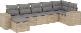 vidaXL 7 részes bézs polyrattan kerti ülőgarnitúra párnákkal