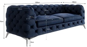 Sötétkék bársony kanapé 225 cm Chelsea – Ropez