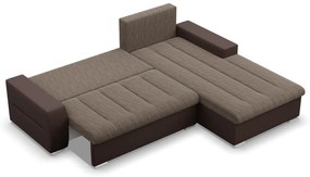 Toronto sarokkanapé, 2 ágyneműtartóval, fonott + műbőr, jobboldali, barna