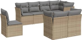 vidaXL 8 részes bézs polyrattan kerti ülőgarnitúra párnával