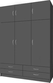 Ruhásszekrény, háromajtós, grafit, GERI NEW