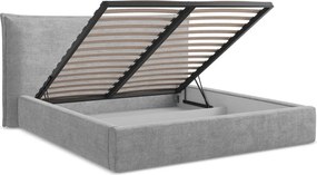 Világosszürke kárpitozott ágyneműtartós franciaágy ágyráccsal 160x200 cm Esala – Makamii