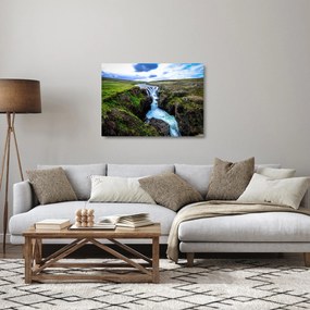 Egy kép a vízesésről a sziklák között (üvegen) (70x50 cm)