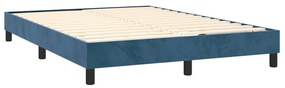 sötétkék bársony rugós és LED-es ágy matraccal 140x190 cm