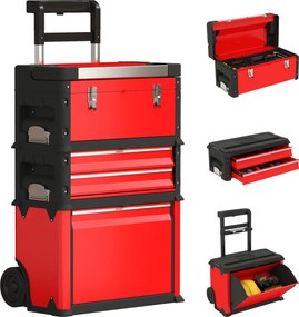 HOMCOM Szerszámtartó Kocsi Tokkal, Üres Szerszámos Trolley 3 Modularis Egységgel, Görgős Kocsi Szerszámok Tárolására, Szerszámdo BOx Fogantyúval, Acél