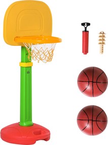 HOMCOM Állítható Gyermek Kosárlabda Gyűrű 2 Labdával és Légpumpával 3+ Éveseknek Benti és Kinti Sport Játékok 52.5x44x120-160 cm Többszínű | Aosom