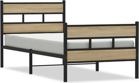 vidaXL sonoma tölgy színű fém ágykeret matrac nélkül 90 x 200 cm
