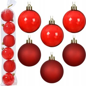 Karácsonyfadísz gömbök műanyag Piros karácsonyfára 7cm 6db