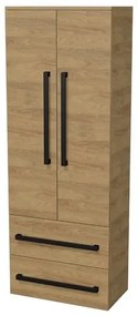 Fürdőszoba szekrény fekete fogantyúval SAT Cube Way 60x163x33 cm tölgy Hickory matrac CUBE3CV60DH