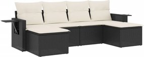 vidaXL 6 részes fekete polyrattan kerti ülőgarnitúra párnákkal