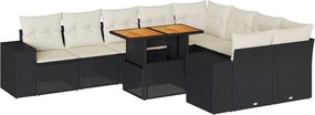 vidaXL 10 részes fekete polyrattan akácfa kerti ülőgarnitúra párnákkal