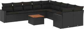 vidaXL 11 részes fekete polyrattan kerti ülőgarnitúra párnákkal