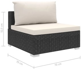 9-részes fekete polyrattan kerti bútorszett párnákkal