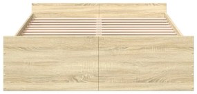 sonoma tölgy színű szerelt fa ágykeret fiókokkal 120 x 200 cm