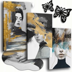 Vászonkép 120x50 cm Nappali Képek Triptichon Arany Női Arcok 3x