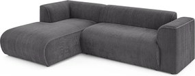 Sötétszürke kordbársony sarokkanapé (bal oldali-heverő résszel) Merid – Ropez