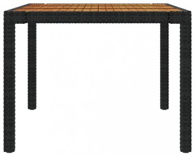 fekete polyrattan és akácfa kerti asztal 190 x 90 x 75 cm