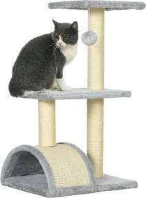 PawHut 72 cm Macska Torony Plüss Golyal és Zsinóros Oszlopokkal, Platformmal, Kaparó Paddal, Több Szintes Macska Fa, Mászó Fa Közepes Méretű Macskákna