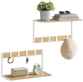 Fali polc akasztókkal VELORY szett 2 db 50x24,2 cm, fehér/dub sonoma