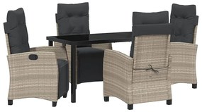 vidaXL Kert étkező szett párnával 5 pcs Világosszürke polirattan