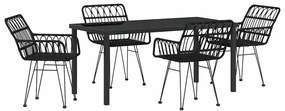 vidaXL Kert étkező szett 5 pcs Fekete Porszórt acél