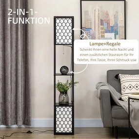 Modern állólámpa, 2 polccal, 26 cm x 26 cm x 156 cm, fekete fehér