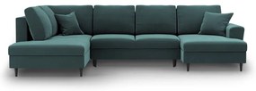 Petróleum színű bársony kinyitható tárolóhelyes sarokkanapé (bal oldali-U alakú) Kyoto – Cosmopolitan Design