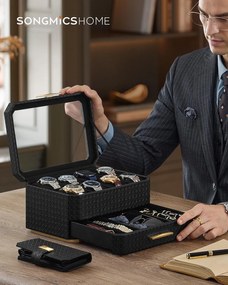 8 rekeszes óratartó doboz, tintafekete