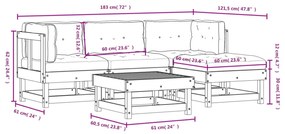 5 részes fehér tömör fa kerti ülőgarnitúra párnával
