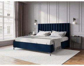 Sötétkék kárpitozott ágyneműtartós franciaágy ágyráccsal 180x200 cm Casey – Mazzini Beds