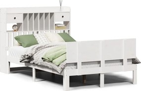 vidaXL fehér tömör fenyőfa könyvespolcos ágy matrac nélkül 135x190 cm