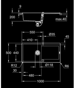 GROHE 31645AP0 - K500 mosogató 1000 × 500 mm kő/fekete