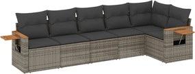 vidaXL 6 részes szürke polyrattan kerti ülőgarnitúra párnákkal