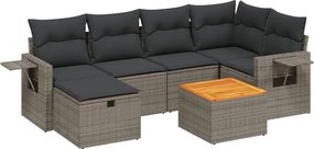vidaXL 7 részes szürke polyrattan kerti ülőgarnitúra párnákkal
