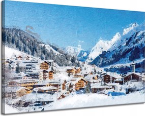 Vászonkép Hófalu a hegyek között Tél 120x80 cm Ideális ajándék