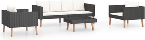 vidaXL 4 részes fekete polyrattan kerti ülőgarnitúra párnákkal