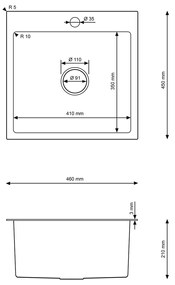 Erga HD, 1 kamrás acél mosogató 460x450x210 mm, acél, ERG-MLS-HD4645