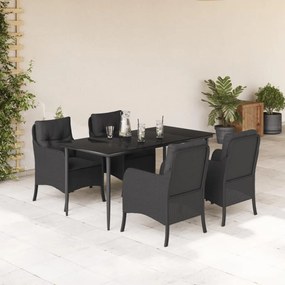 5 részes fekete polyrattan kerti étkezőgarnitúra párnákkal