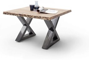 CARTAGENA dohányzó asztal akácfa 75x75cm - X alakú antikolt lábbal - Natúr