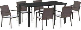 vidaXL Kert étkező szett 7 pcs Barna és fekete PE Rattan
