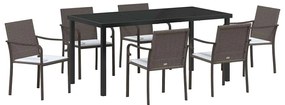 vidaXL Kert étkező szett 7 pcs Barna és fekete PE Rattan