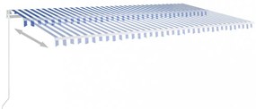 kék és fehér kézzel kihúzható LED-es napellenző 600 x 350 cm